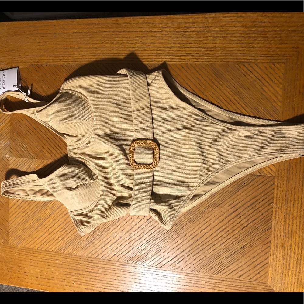 Tan Ribbed Belted Sexy One Piece Swimsuit